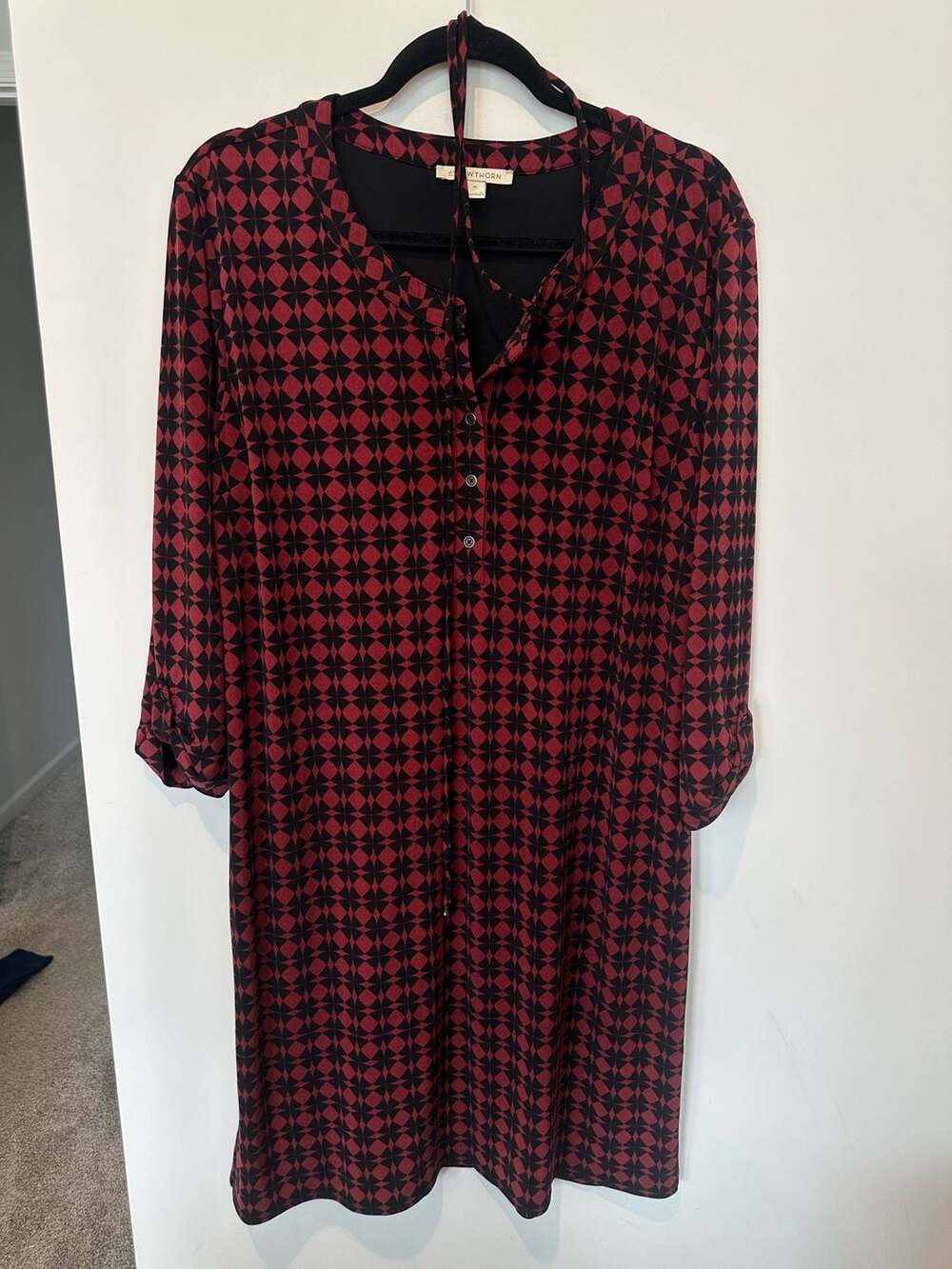 41 Hawthorn Dress Size XL Red Black Geometric Print Button Down Midi